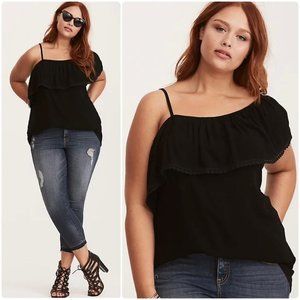 NWT Torrid Black Gauze Ruffled One Shoulder Casual Summer Top - Size 1 (14/16)